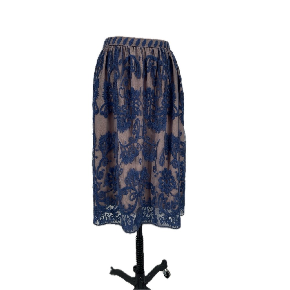 Sundance Cream Blue Lace Overlay Knee Length Skirt Size 6 S - Picture 7 of 10